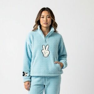 Disney Parks Mickey Mouse Peace Sign Blue Fleece Top for Women USED ONCE SIZE M